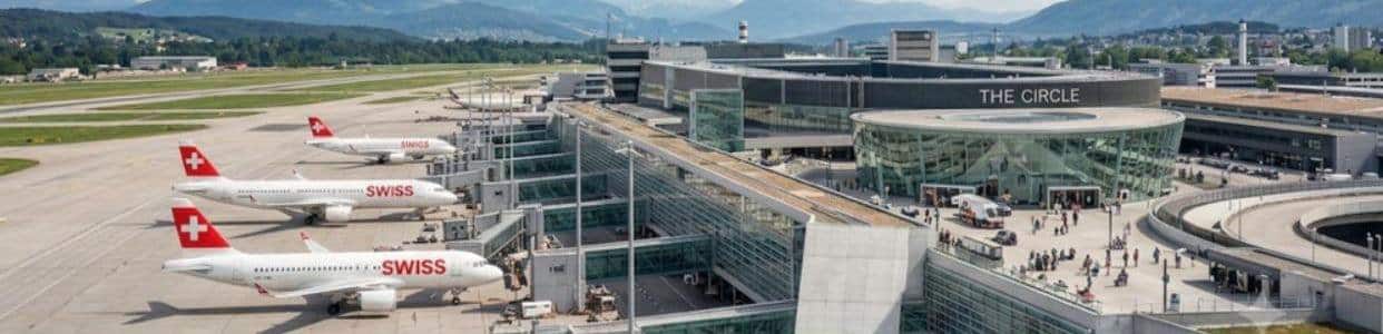 Flughafen Zürich mit The Circle aus der Vogelperspektive